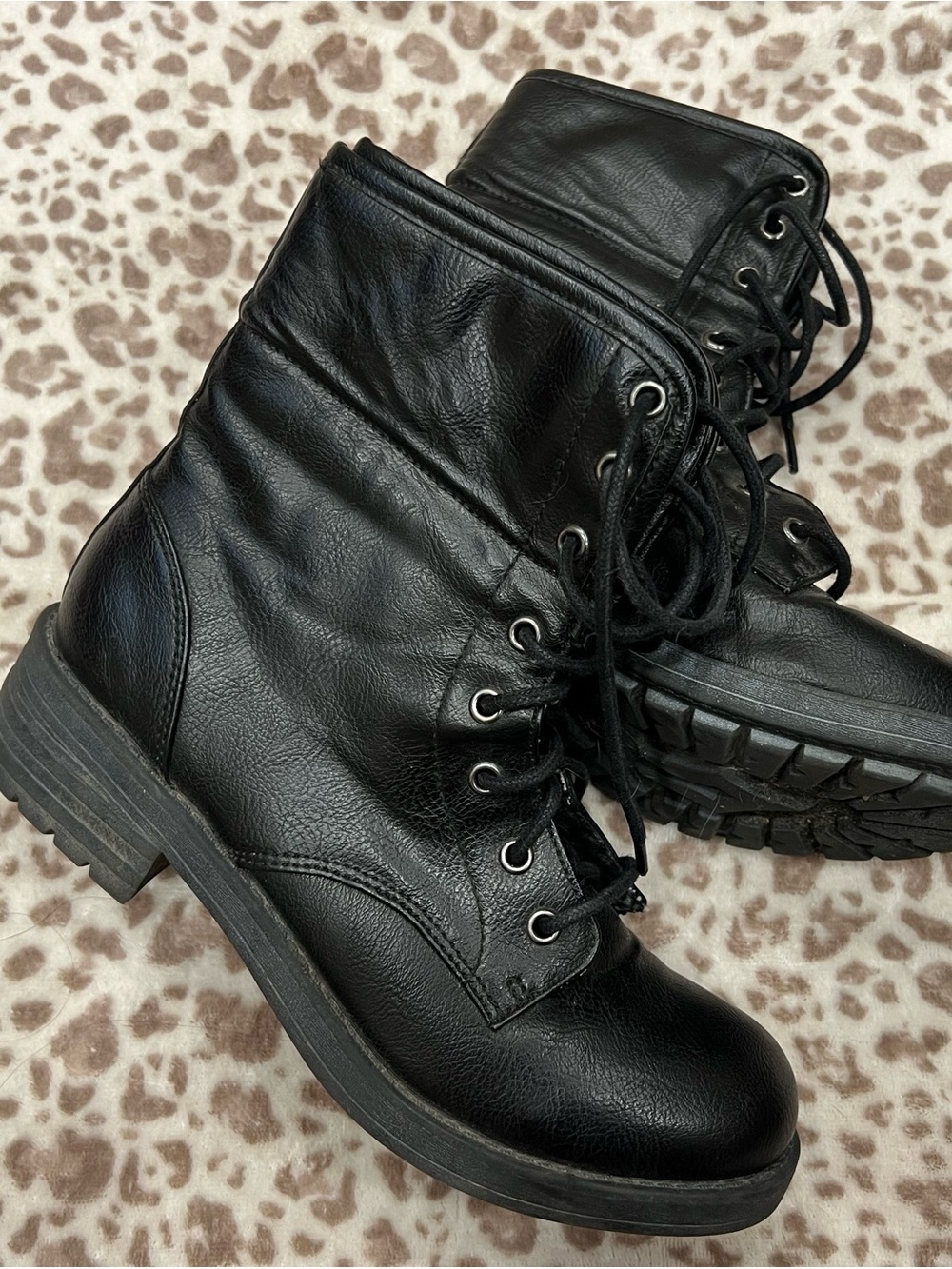 UNIONBAY Black Lace-Up Combat Moto Boots